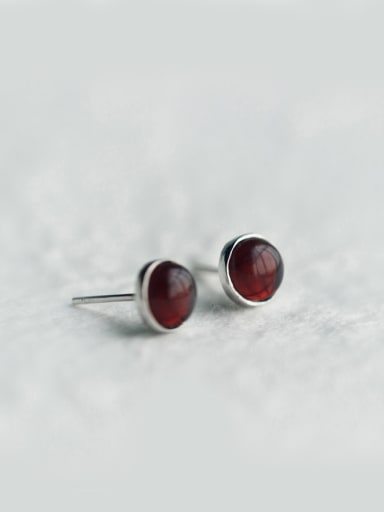 S925 Silver  Minimalist Round Red Garnet, Grape Green Agate stud Earring