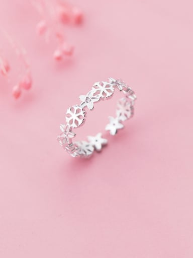 925 Sterling Silver With Platinum Plated Personality Snowflake Wreath  Free Size  Rings