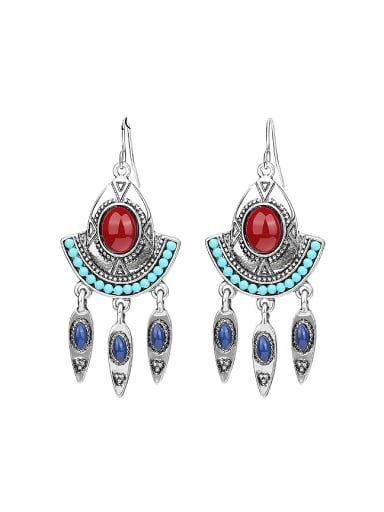 BOHO Antique Silver Plated Tricolor Resin stones Alloy Drop Earrings