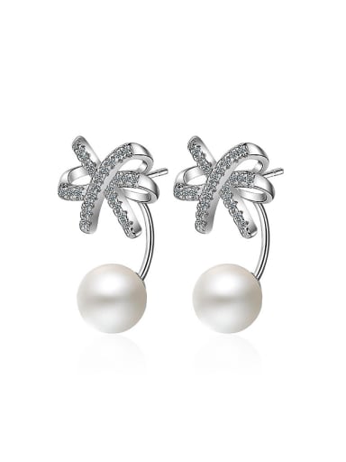 Fashion Shiny Zirconias Bowknot Imitation Pearl Stud Earrings