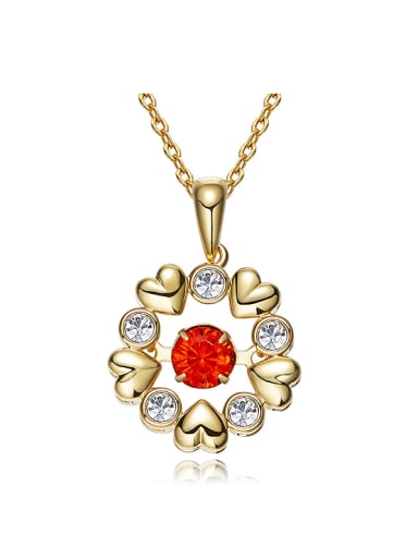 Fashion Rotational Red austrian Crystal Flowery Pendant Copper Necklace