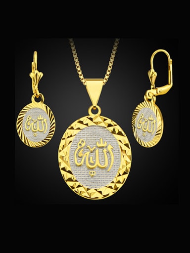 18K Oval Muslim Characters Colorfast Two Pieces Jewelry Set