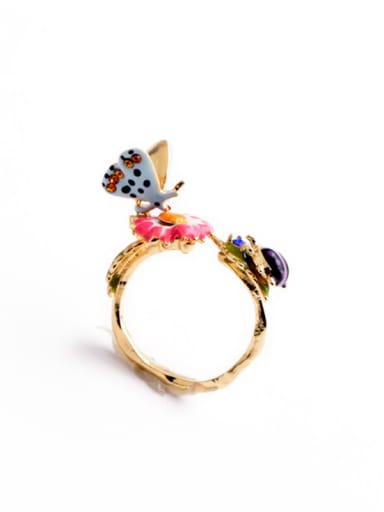 Colorful Enamel Butterfly Alloy Statement Ring