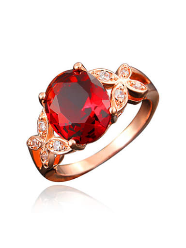 Exquisite Red Rose Gold Plated Butterfly Shaped Zircon Ring
