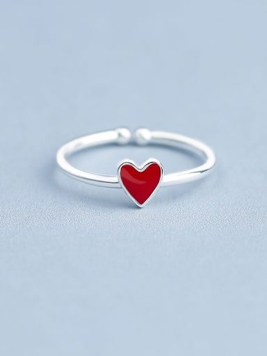 Simple Red Heart shaped Silver Opening Ring