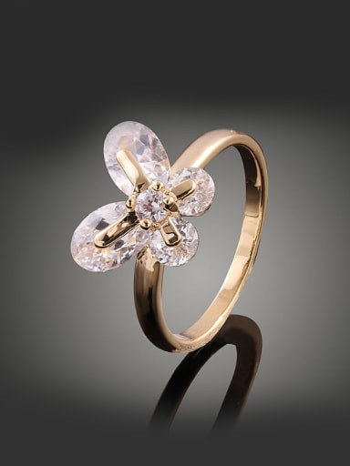 Fashion Cubic Zircon-studded Butterfly Gold Plated Copper Ring