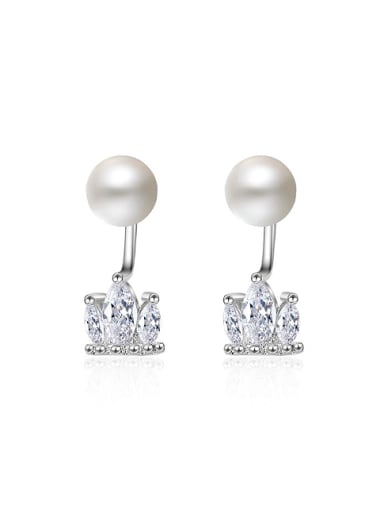 Fashion Little Zirconias Crown Imitation Pearl Stud Earrings