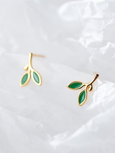 925 Sterling Silver With Gold Plated Simplistic Leaf Stud Earrings