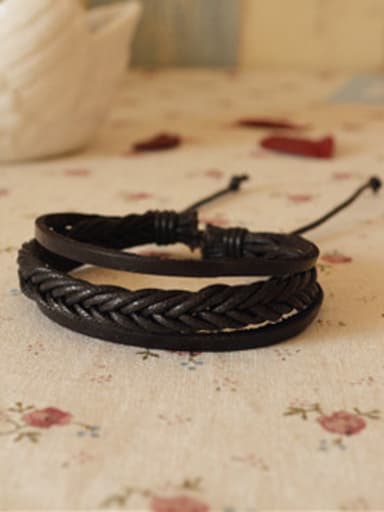 Men Adjustable Length Cownhide Leather Bracelet