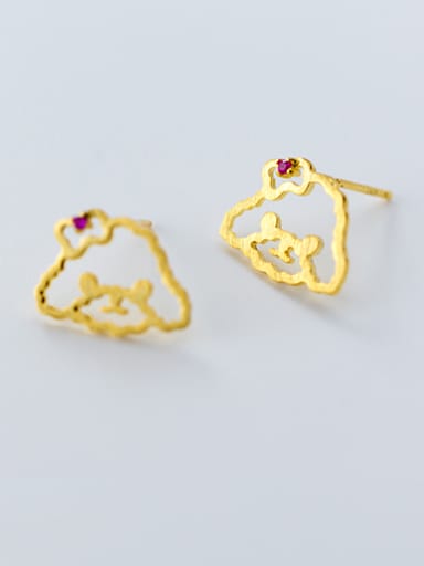 Lovely Gold Plated Red Zircon S925 Silver Stud Earrings