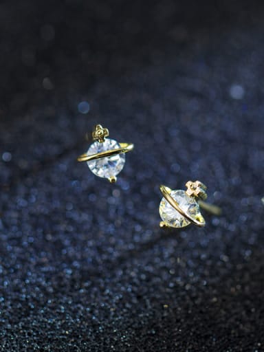 Sterling silver Mini zircon gold star stud earrings (imagine starry sky)