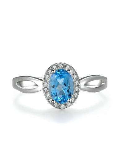 Natural Swiss Blue Topaz Platinum Engagement Ring