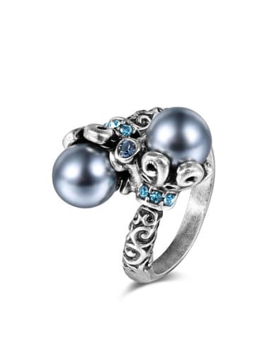 Personality Grey Artificial Pearl Antique Silver Plated Ring