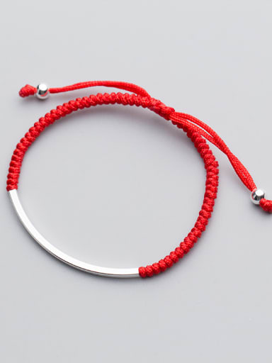 925 Sterling Silver With Silver Plated Simplistic Hook Bent snakeknot red rope Woven & Braided Bracelets