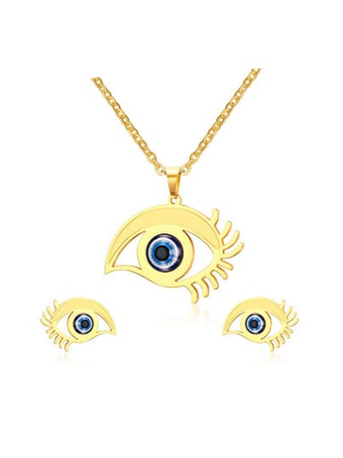 Personality Gold Plated Eye Shaped Titanium Two Pieces Jewelry Set