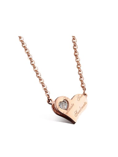 Simple Heart Rhinestones Titanium Women Necklace