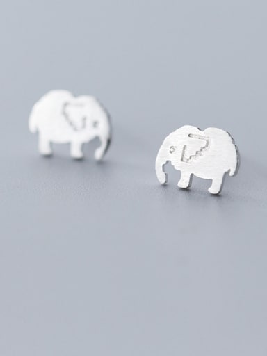 925 Sterling Silver With Platinum Plated Cute Elephant Stud Earrings