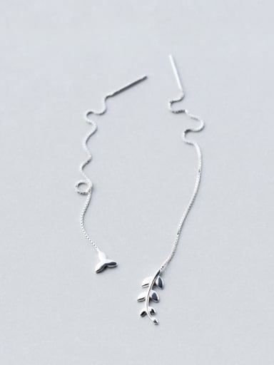 S925 silver sweet asymmetric leaves line threader earring