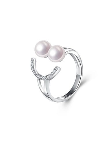 Fashion Freshwater Pearl Smiling Face Opening Ring