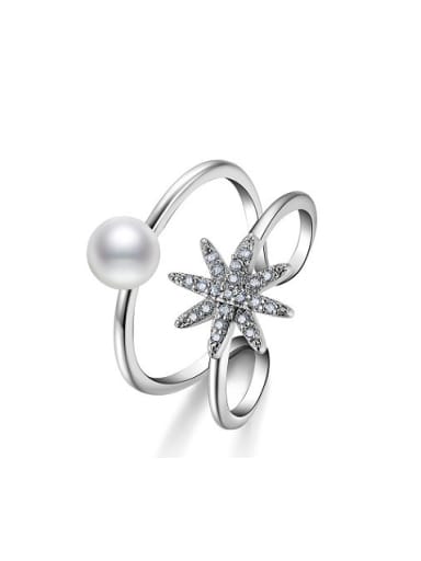 Elegant Double Layer Flower Artificial Pearl Ring
