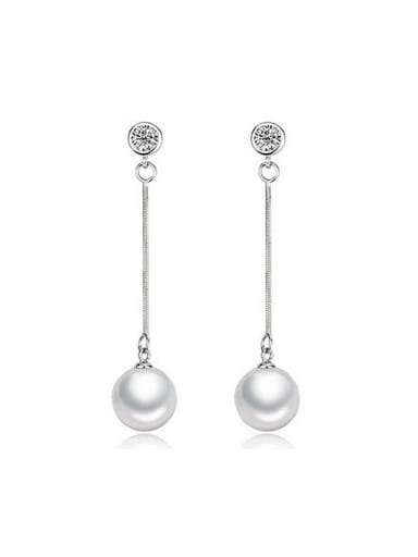 Simple White Imitation Pearl Cubic Zircon Copper Drop Earrings