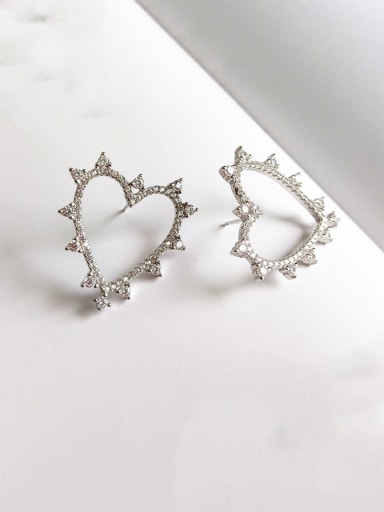 925 Sterling Silver With Platinum Plated Personality  Hollow Heart Stud Earrings