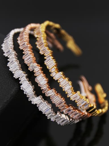 Copper inlay 3A zircon Sparkles rectangular irregular C-shaped bracelet