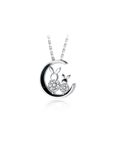 925 Sterling Silver With Platinum Plated Personality Moon Rabbit Necklaces