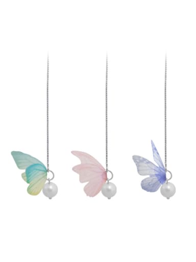 Elegant White Artificial Pearl Butterfly 925 Silver Line Earrings