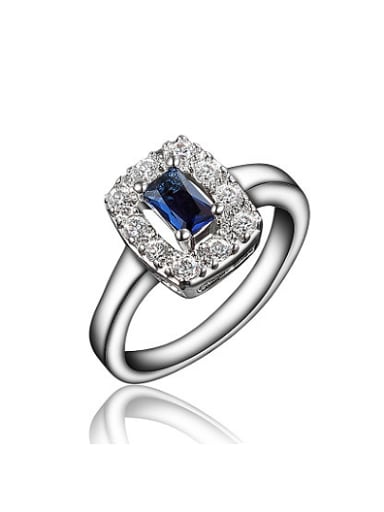 Exquisite Blue Square Shaped Zircon Platinum Plated Ring