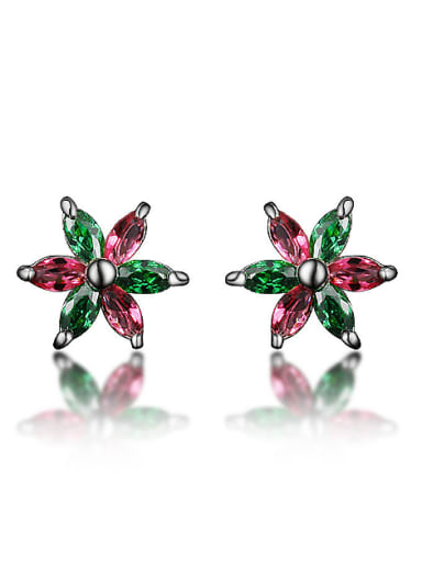 Little Double Color Flower Marquise Zirconias 925 Sterling Silver Stud Earrings