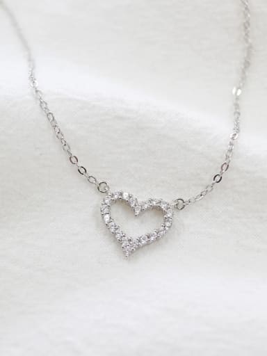 Simple Tiny Zircon-studded Heart Silver Necklace
