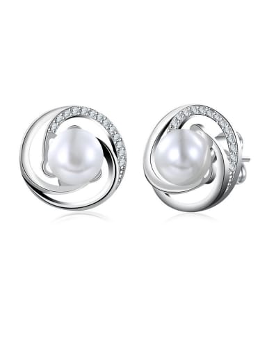 Women Creative Glass Stone Artificial Pearl Stud Earrings