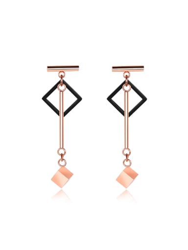 Fashion Square Cube Rose Gold Plated Drop Earrings