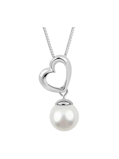 Simple Hollow Heart Imitation Pearl Pendant Alloy Necklace