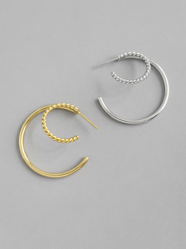 925 Sterling Silver With  Simplistic Double-Layer   Round Twist Hoop Earrings