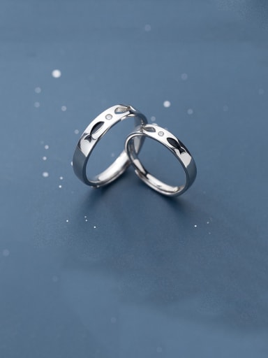 925 Sterling Silver With Platinum Plated Cute Hollow Fish Free Size Rings