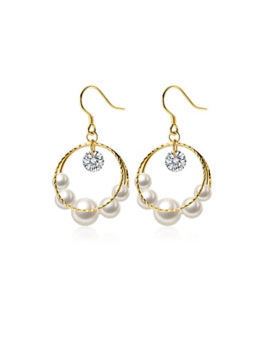 925 Sterling Silver With Artificial Pearl Fashion Round Hook Earrings