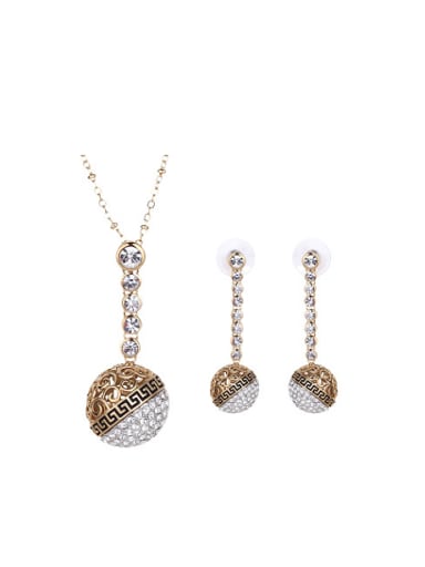 Alloy Imitation-gold Plated Fashion Rhinestones Hollow Ball shaped Two Pieces Jewelry Set