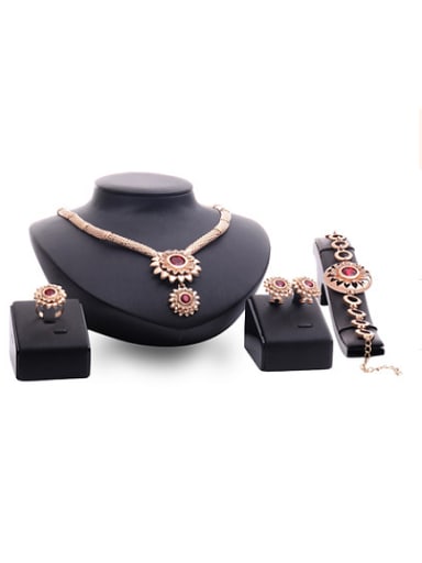 Alloy Imitation-gold Plated Fashion Artificial Stones Flower shaped Four Pieces Jewelry Set