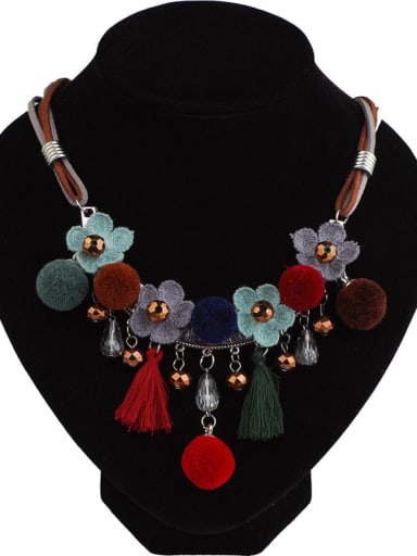 Ethnic style Small Pompon Tassels Artificial Leather Necklace