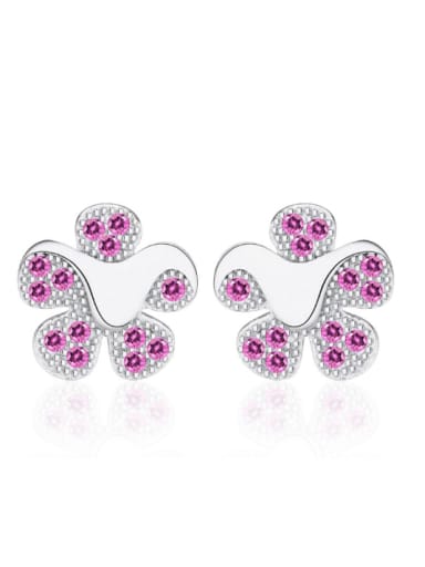 Flowers Fashion Silver Stud Earrings with Amwthyst
