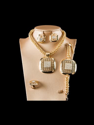 custom 18K Hollow Square Colorfast Four Pieces Jewelry Set