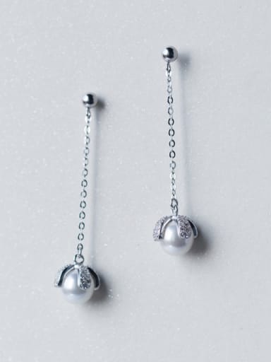 Trendy Flower Shaped S925 Silver Artificial Pearl Drop Earrings