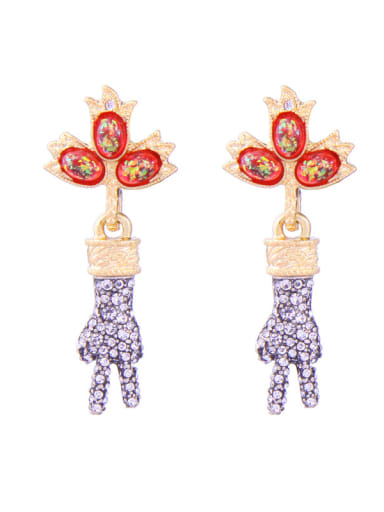 Retro Style Enamel Flower-shape Women Drop Earrings