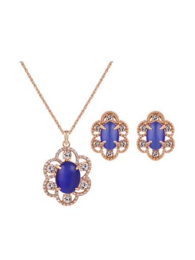 Alloy Imitation-gold Plated Fashion Artificial Stones Flower shaped Two Pieces Jewelry Set
