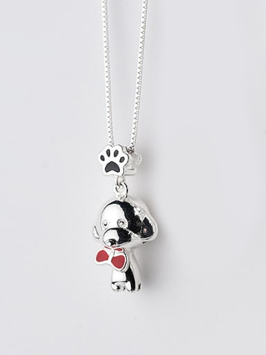 Cute Dog Shaped Red Enamel S925 Silver Necklace