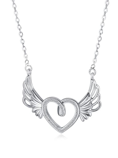 Copper With White Gold Plated Fashion Heart with wing Necklaces