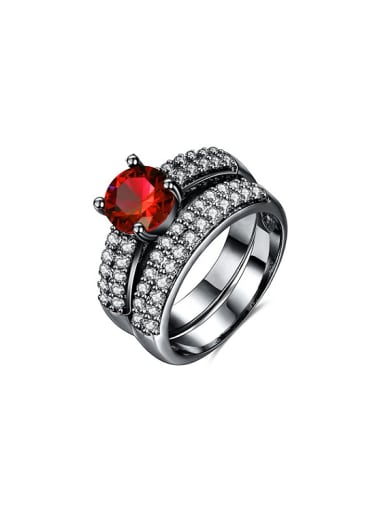 Shimmering Red Zircon Black Gun Plated Ring Set