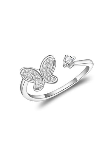 Elegant Open Design Platinum Plated Butterfly Shaped Zircon Ring